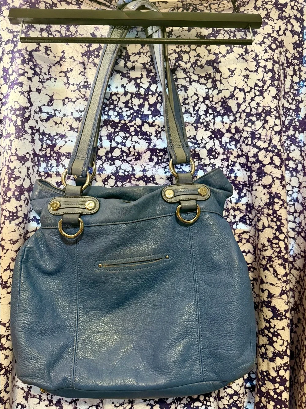 b. makowsky Blue Leather Hobo with Gold Hardware